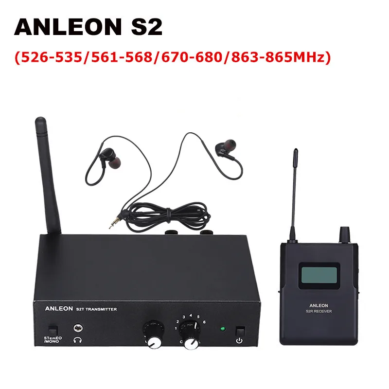 ANLEON S2 Stereo Wireless Monitor System Wireless Earphone Microphone Transmitter System 526-535/561-568/670-680/863-865MHz Kit