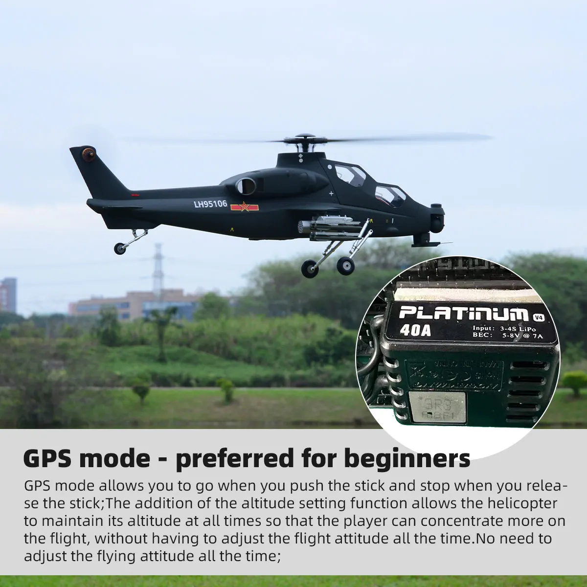 Roban 470 Size Z10 Z-10 Military Attack Anti-tank Electric RC Helicopter With GPS Self Return Hobby Grade Chopper