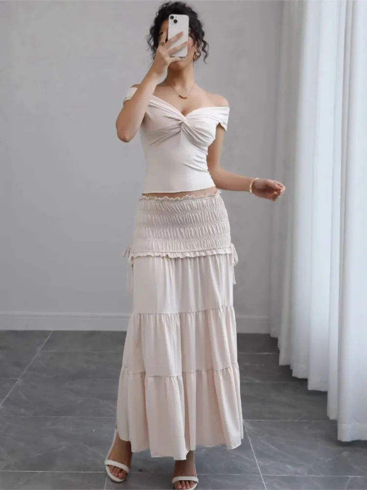

Women's Clothing Crop Top Skirt 2 Piece Set Fashionable 2026 Summer Women's Vacation Ruffle Beach Vacation Clothing Set Female