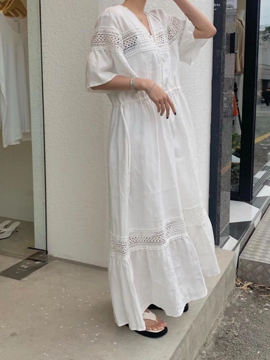 Ele Summer Lace Patchwork Lungo Allentato Dr Chic Vaion Sle Design unico Faion Dr 2025 Collezione estiva da donna