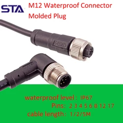 M12 2P 3P 4P 5P 6P 8P 12Pin Waterproof IP67 Aviation Male Female Plug With Cable Threaded Connector For Data And Telecom Systems