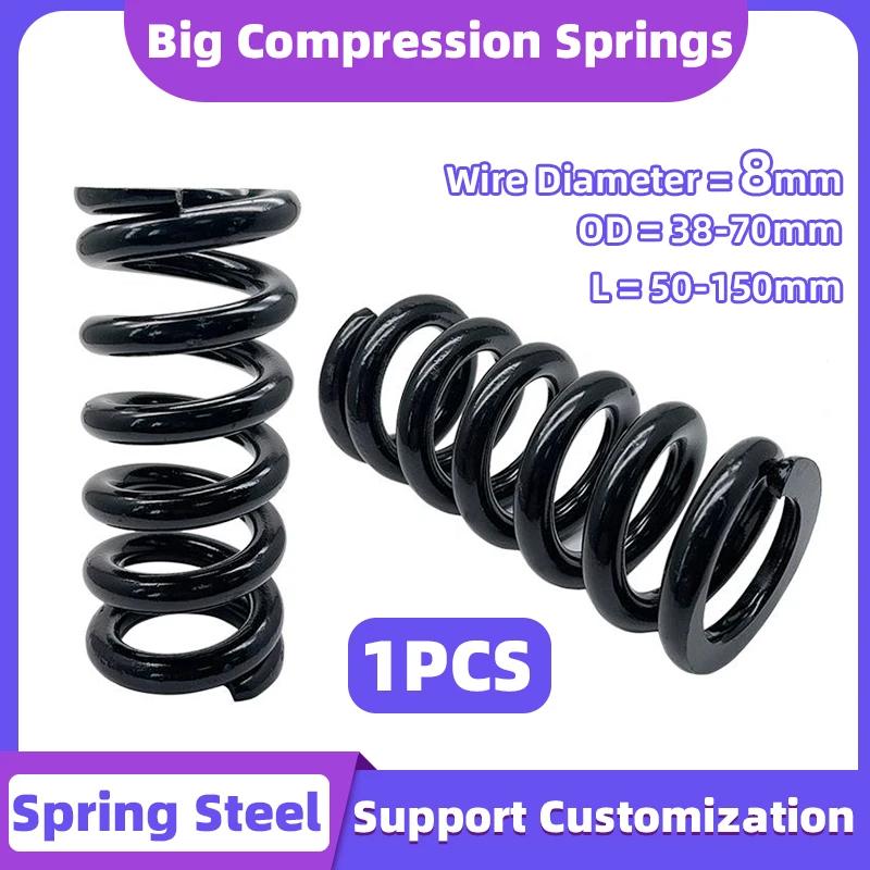 

Creamily 1PCS Black Shock Absorbing Heavy Duty Large Big Coil Compression Spring Wire Diameter=8mm OD=38-70mm Length=50-150mm