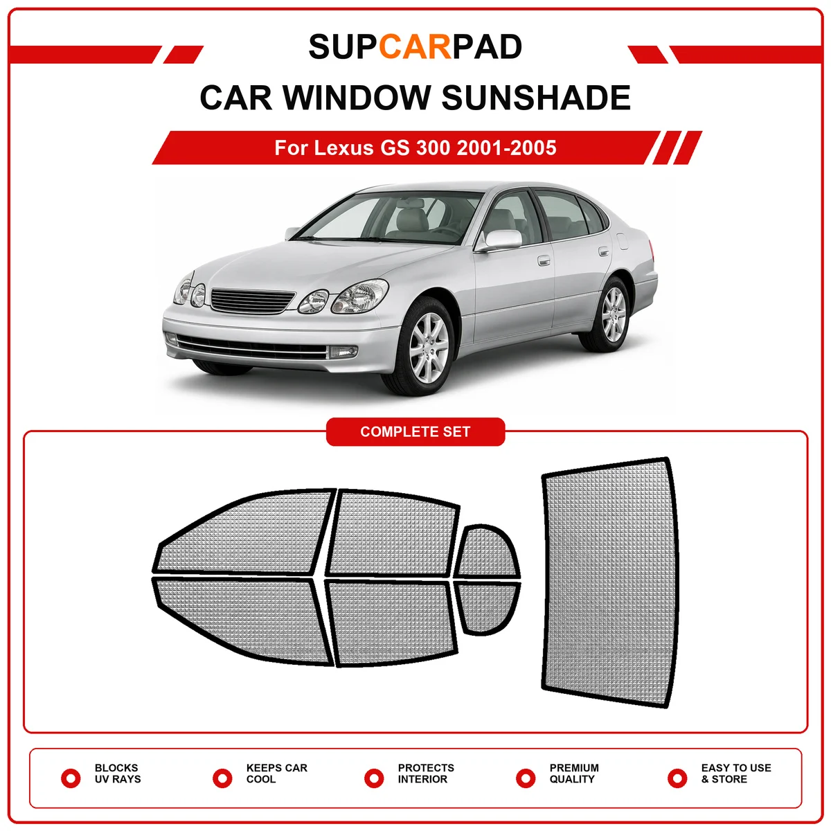 For Lexus GS 300 2001-2005 Pre‑Cut Auto Window Sunshade Anti‑UV Car Sun Visor Protector