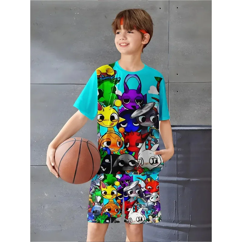 

Fashionable 3D printed casual pullover short-sleeve shorts T-shirt for boys, BOY'S outdoor T-shirt short pants