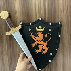 Sets Kids Shield Boy Sword Toy Gift Lion Shield Golden Sword Safety PU Weapon Game Cosplay Halloween Role Play Gift For Boy 2pcs