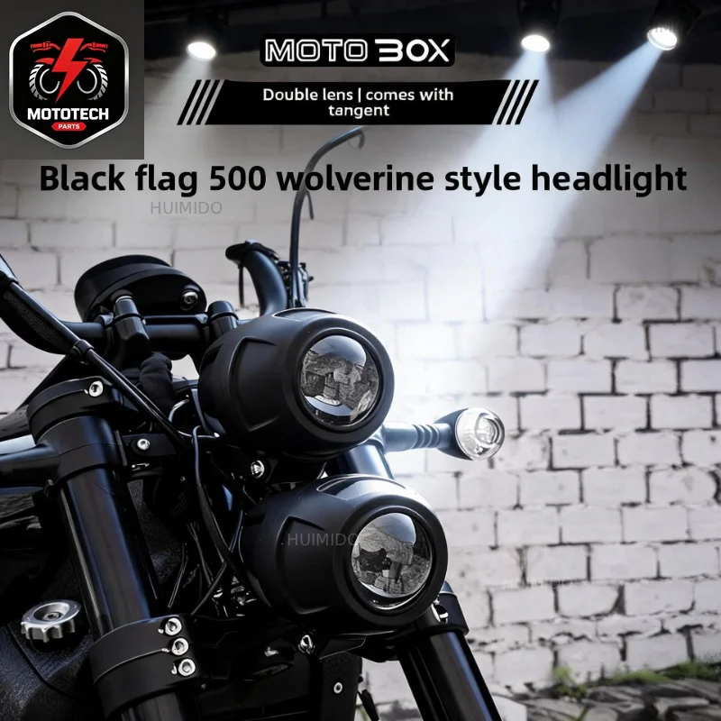Applicable to Benda Black Flag 500 modified double headlights retro LED lens headlight assembly