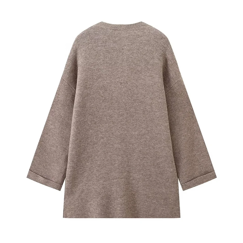 Otoño nuevo producto moda mujer suelta cuello redondo manga larga Color sólido bufanda capa suéter de punto abrigo