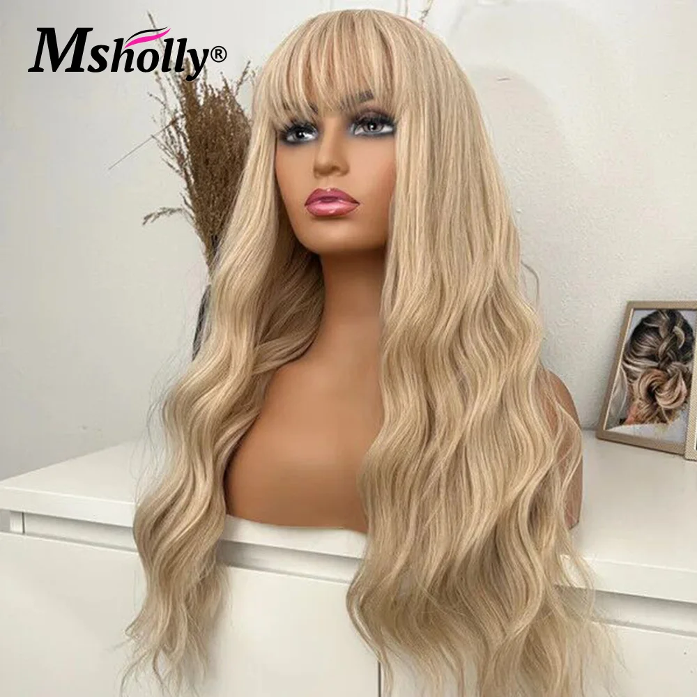 Perruque Lace Front Wig Body Wave Naturelle Remy, Cheveux Humains, Blond Ombré Transparent avec Frange, Densité 180%, pour Femme