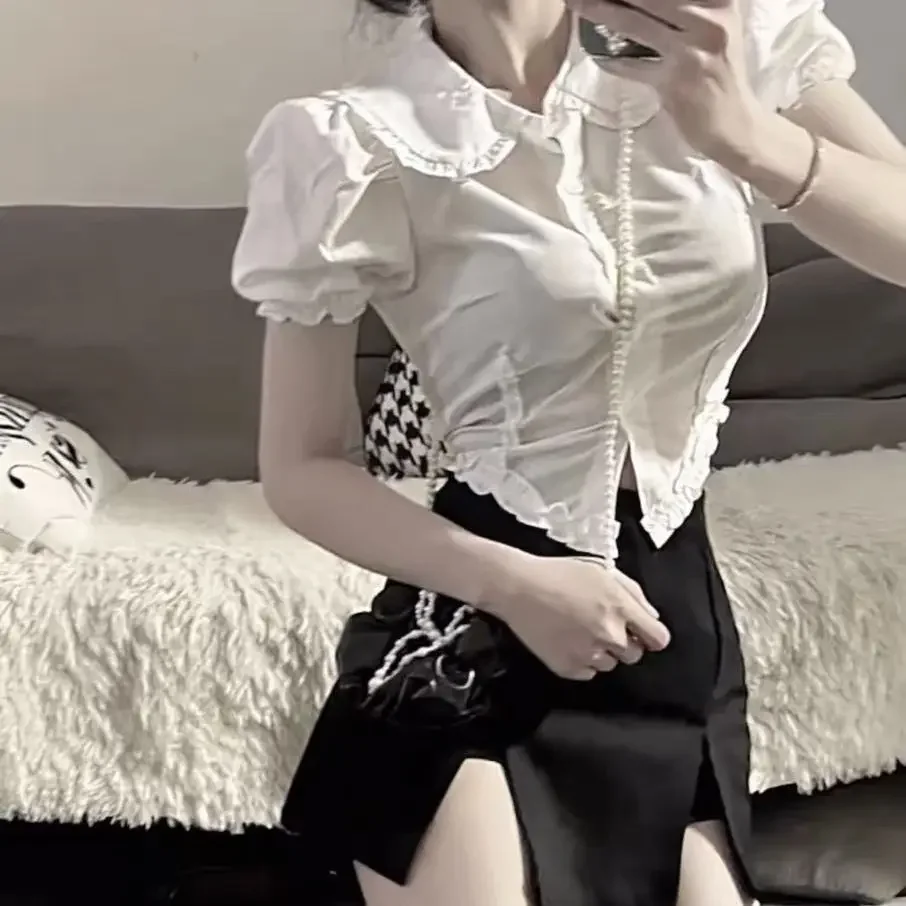 Shirts Women Organza Embroidered Collar Swing Fit Festival Fairytale Blouse for Dreamy Women Magical Celebration Events Y2k Top