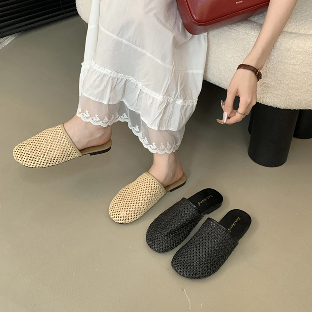 

Women's Breathable Mesh Flat Mules Slippers Closed Round Toe Slip On Casual Braided Slide Sandals Comfortable Ballerina Flats ﻿