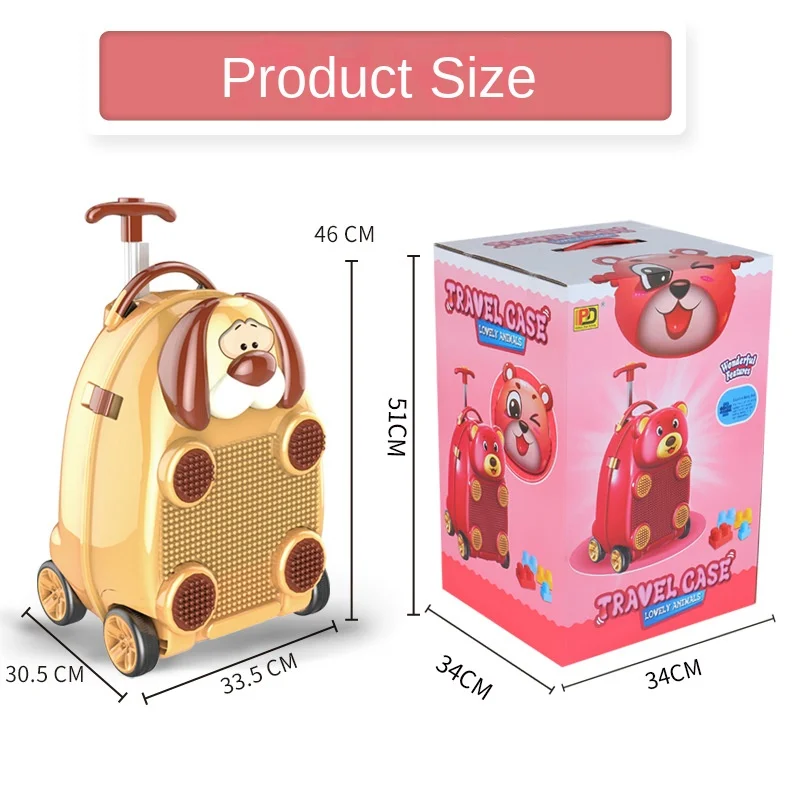 Valise à roulettes de voyage pour enfants, bagages pour enfants, jouets de dessin animé, blocs de construction domestiques, boîte de rangement, barre côtelée