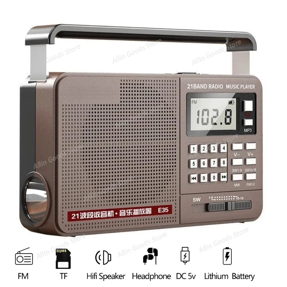 Portable FM Radio High Volume Smart Card Speaker Wireless Radio Small Sound FM Radio Music Digital Player with LED Flashlight