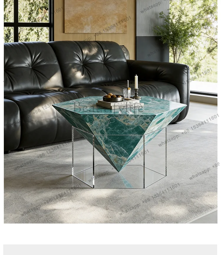 

Italian light luxury acrylic hexagonal rock slab sofa side table high-end suspended coffee table