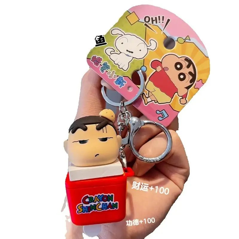 Llavero de madera con botón de Crayon Shin Chan, divertido juguete antiestrés, lindo colgante de muñeco para bolso, adorno creativo para colgar en el día a día