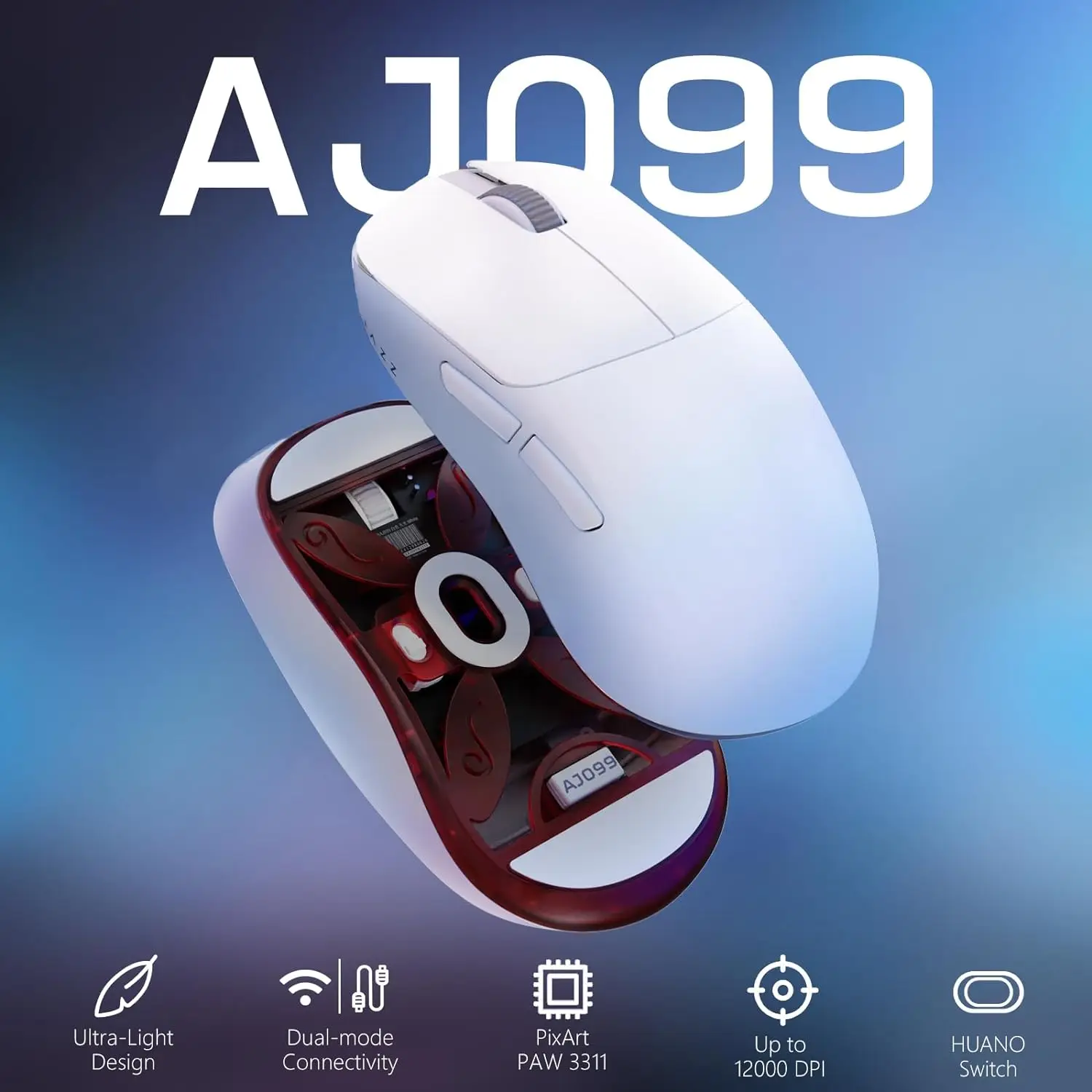 MAMBASNAKE x AJAZZ AJ099 SUPERLIGHT Wireless 2.4G/Wired Gaming Mouse, 54g Ultralight Gaming Mice PixArt PAW3311 Sensor