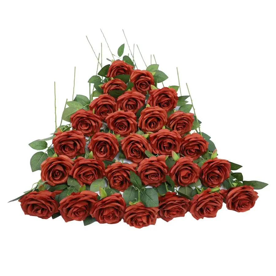 

Цветы розы Яженные апельсиновые розы Шелковые цветы 30 шт. с длинным стеблем Шелковые розы Букет для свадьбы Свадебный душ Вечеринка Hom