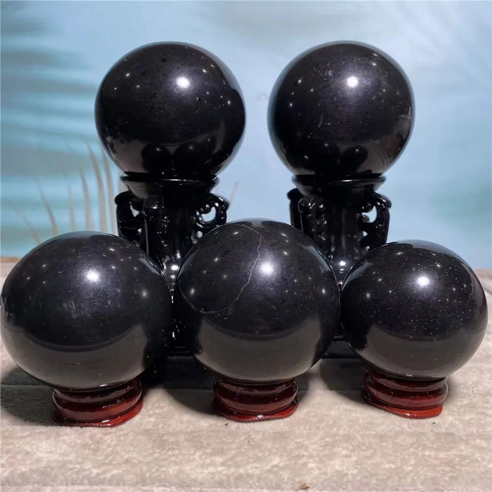Boule de cristal de quartz noir tourmaline naturelle, pierres de guérison, spécimen, décoration artisanale pour la maison, cadeau, sphère + support