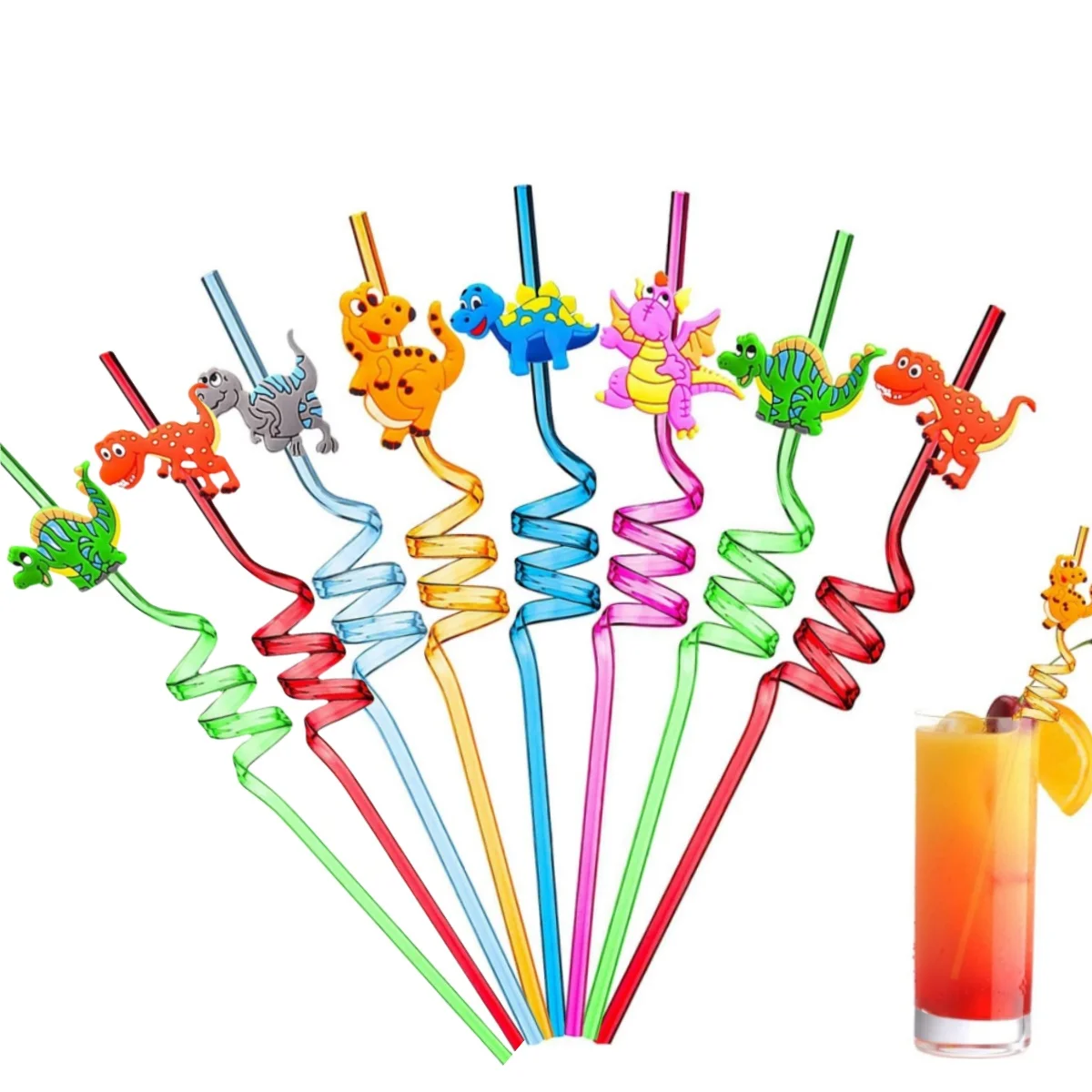 8pcs Dinosaur Straw Birthday Party Decoration Dinosaur Drinking Water Juice Straw Baby Shower Kids Favor Gift For Party Supplies