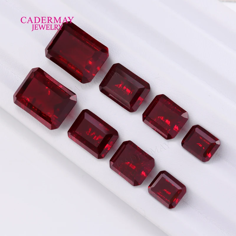 Inclusions 9# Red Lab Grown Ruby 3x5mm-13x18mm Rectangle Emerald Cut Dark Red Synthetic Ruby Corundum Loose Gemstones