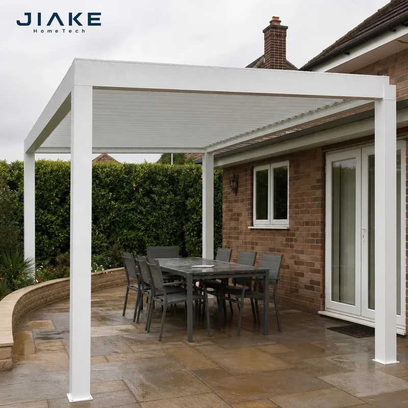 Jiake Waterproof Outdoor Pergola with Motorized Aluminum Louvered Roof Backyard Garden Patio, CE OEM