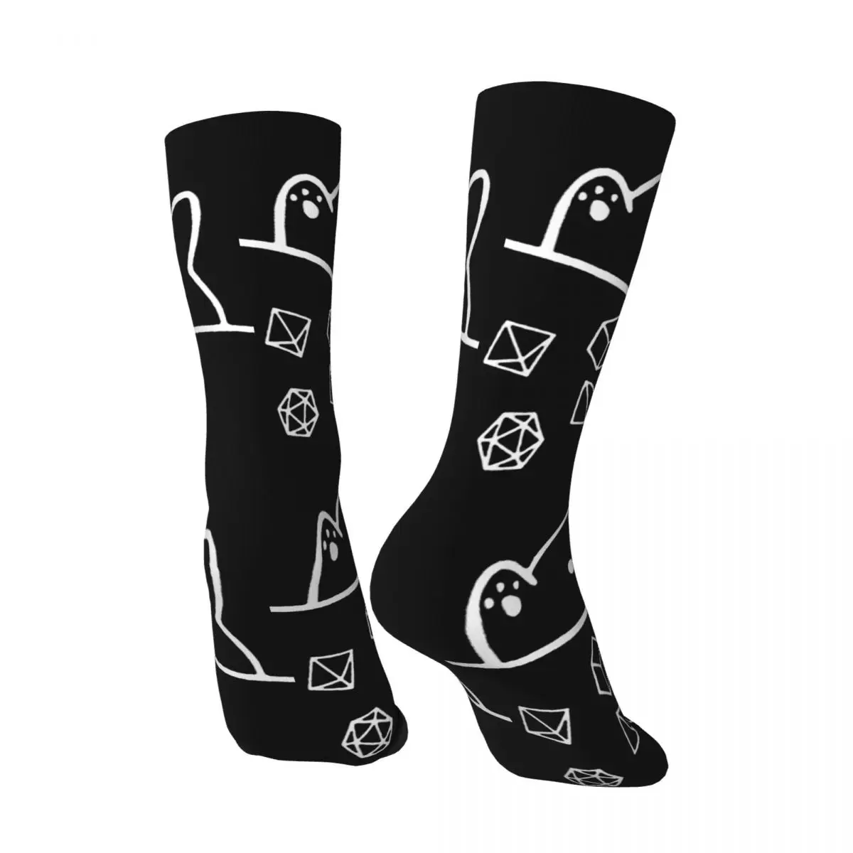 Crazy compression Cat Throwing Dice Sock for Men Vintage dnd Seamless Pattern Crew Sock Novelty