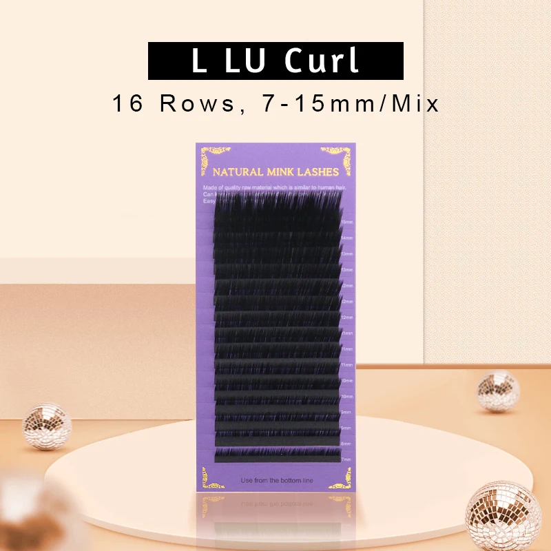 HOLLYLASH L LU Curl 7~15mm Mix Eyelashes Extension 16rows/Case Natural Soft Faux Mink Individual Lashes Makeup Cilios L curl