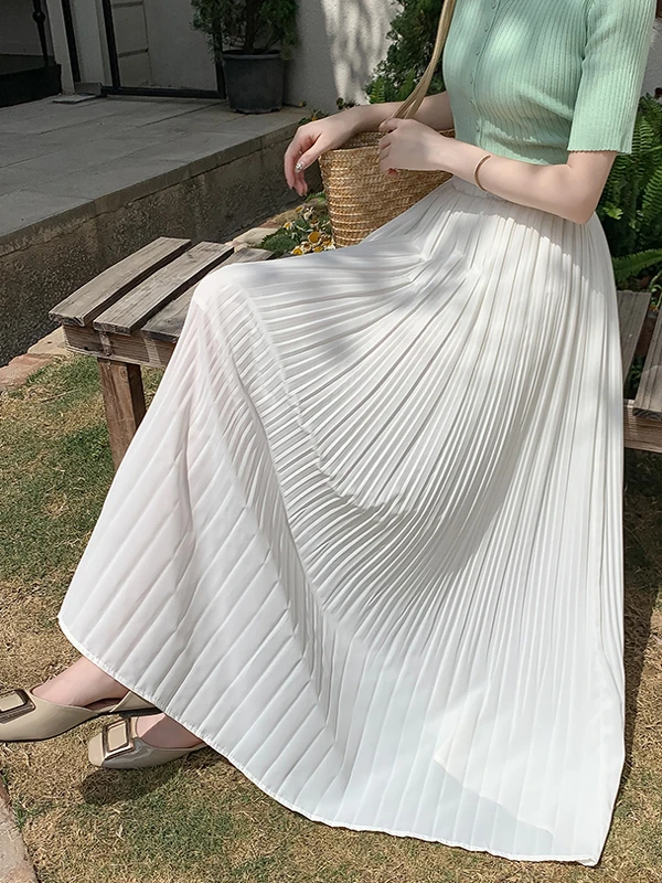 

Emily Clud Recommended f-length Pleated Skirt for Women Summer High-waist Hiding Hip Slimming Drapey Chiffon Dr