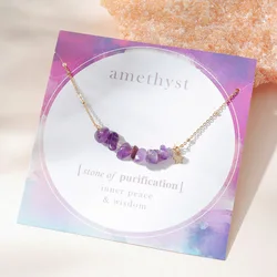 Summer New Natural Purple Stone Necklace With Star Charm Women Short Stainless Steel Necklace 16ββ