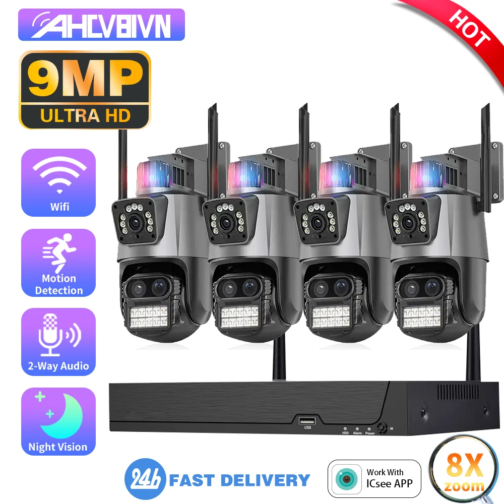 8CH 5K 9MP Dual Lens Wireless CCTV Camera System Ai Auto Tracking PTZ IP Camera Video Surveillance 5MP Wifi NVR Security System