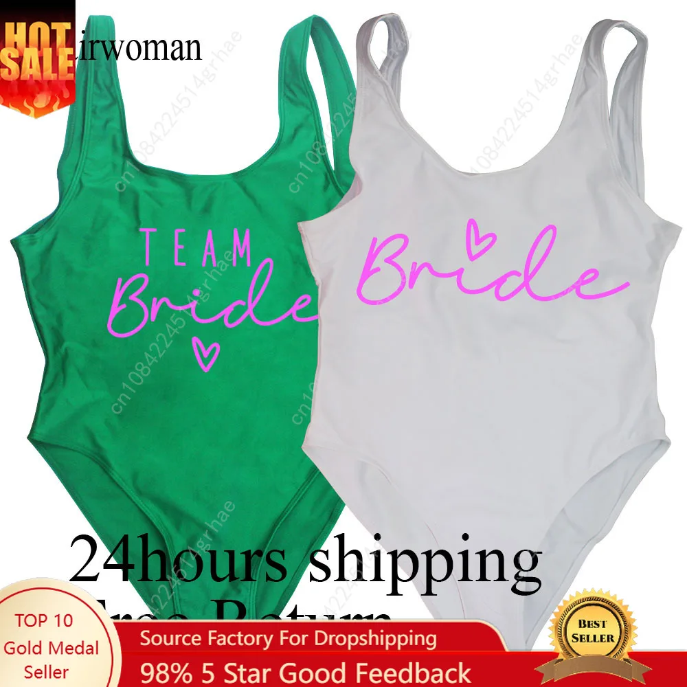 

2025 New S-3XL Team Bride One-Piece Swimsuit Woman Green Swimwear Hen Bachelorette Party Swimsuits Beachwear Bridal Bathing Suit