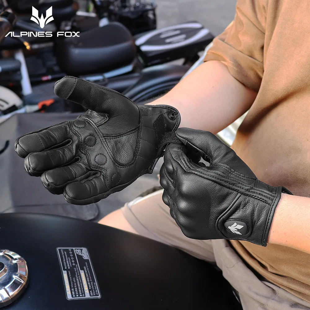 Summer New Vintage Leather Motorcycle Gloves Men Black Wear-resistant Guantes Touchscreen Anti-slip Retro Motobiker Luvas