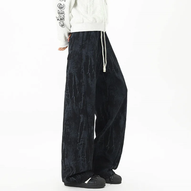 LUZHEN 2026 New Tie-dyed Pattern Original Loose Straight Casual Pants Men Fashion Drawstring Elastic Waist Male Trousers JY7815