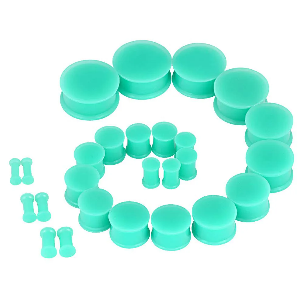 1 Pair Silicone Flexible Thick Ear Flared Plugs Solid Green Tunnel Big Size Ear Gauge Expander Ear Piercing Jewelry 3mm-26mm