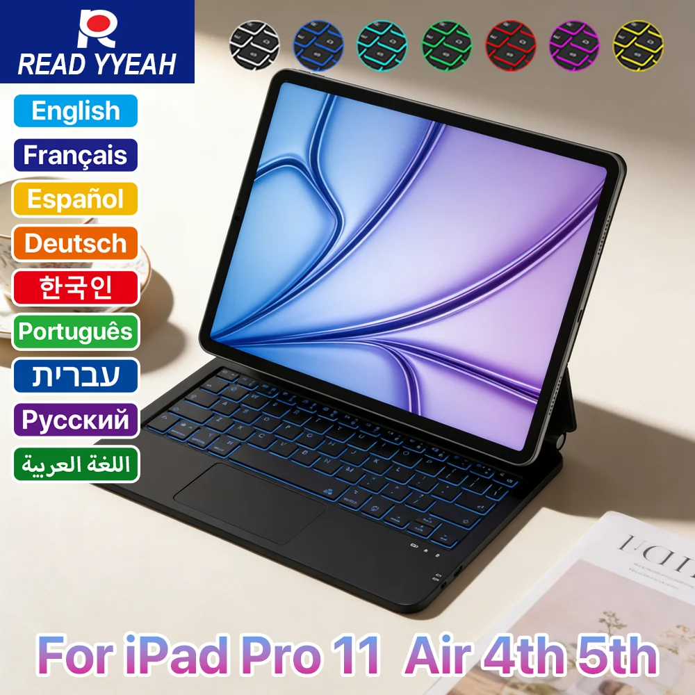 Magic Keyboard with Magnetic function for iPad Air 4 5 10.9in 10th iPad A16 2025 Pro 12.9in 2018-2025 Tablet Case Smart Cover