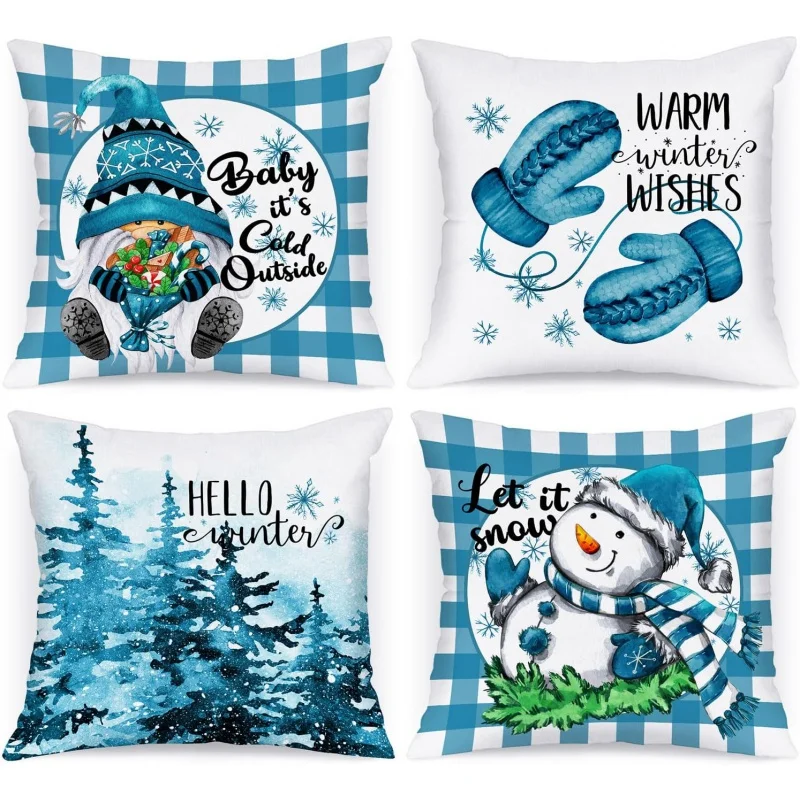 

Christmas Throw Pillow Covers Set of 4, Gnome Snowman Decorative Holiday Cushion Cover for Indoor Home Bedroom Sofa Couch