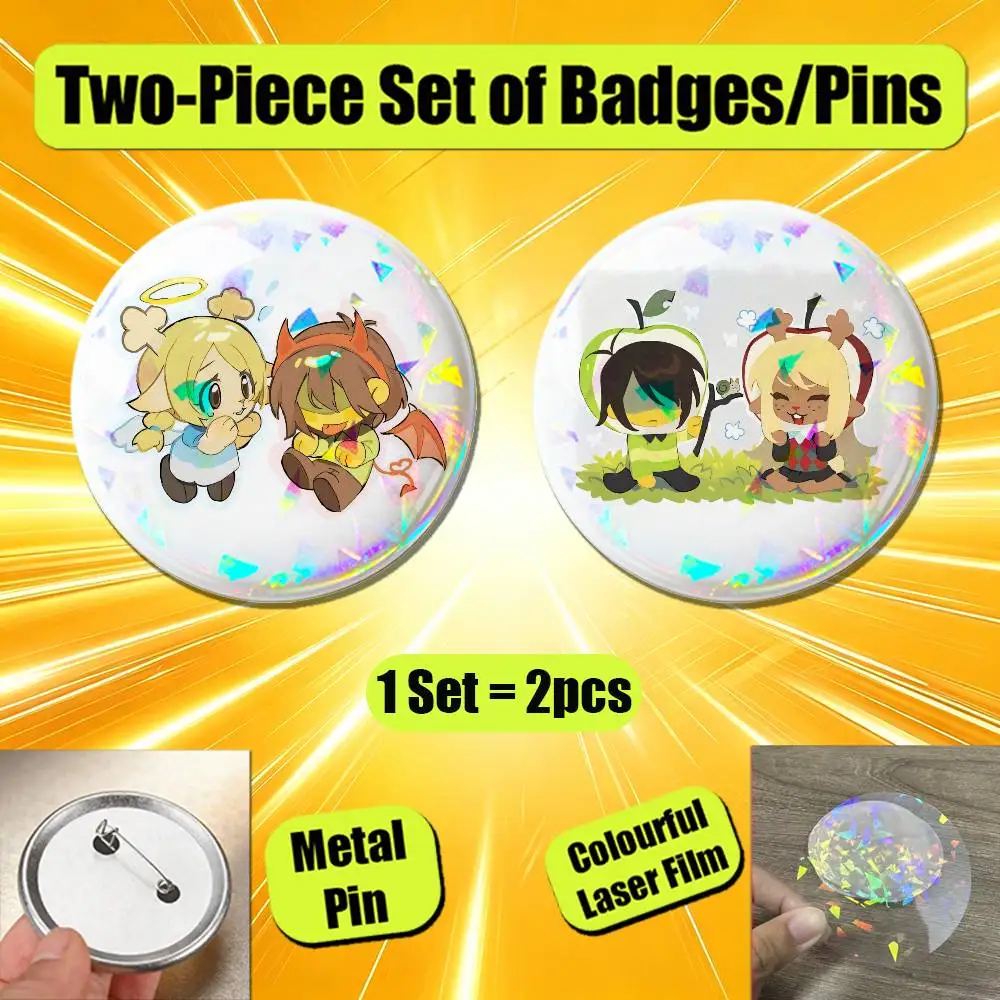 For Deltarune Kris Ralsei Noelle Holiday Badge Pin Insignia 2 Pcs Set Round Button Emblem Laser Film Clothes 32mm Custom