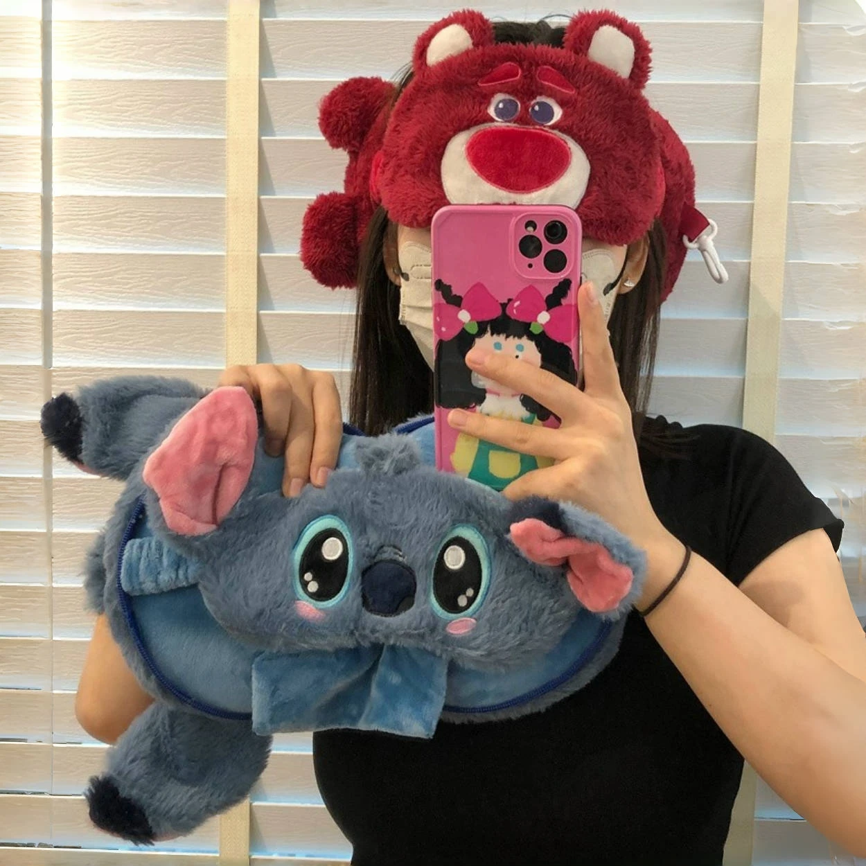 Lovely One-piece Headrest Eye Mask Stitch Pooh Bear Alien Travel Blackout Nap Pillow Cute Anime Neck Pillow Portable Girl