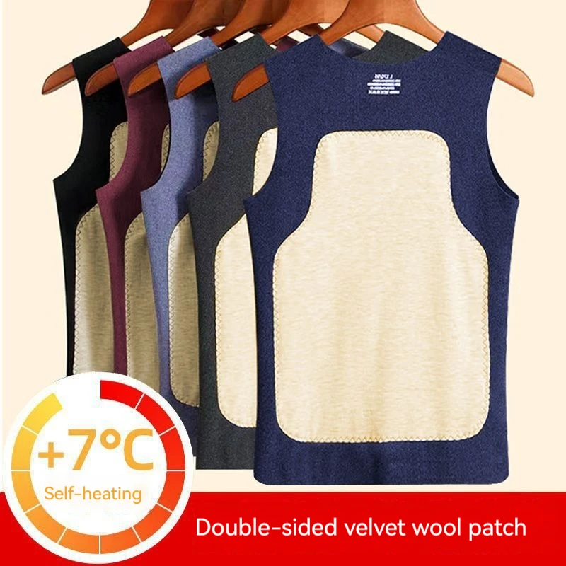 Autumn And Winter New Constant Temperature Self Heating Double Sided German Velvet Warm Tank Top Men\'s Wool Bottom Tank Top