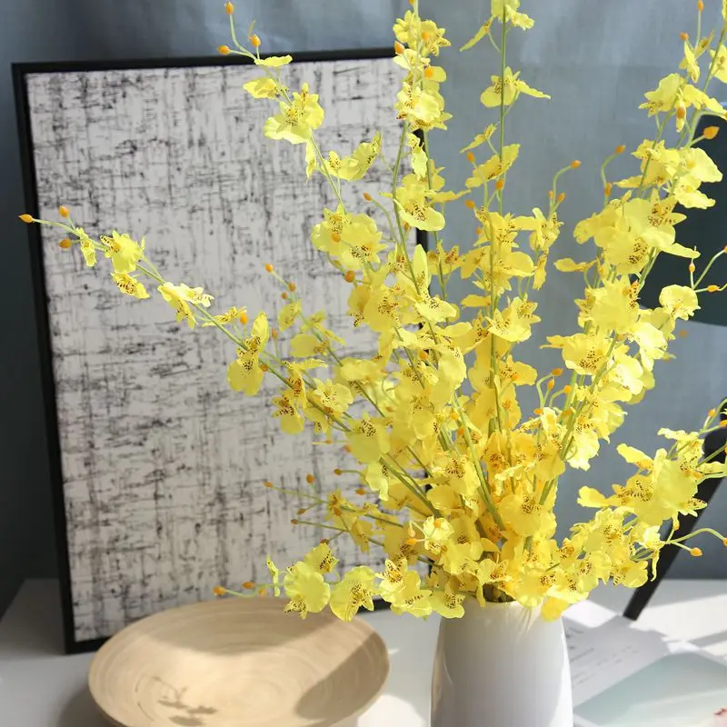 100CM Artificial Flower Silk Dance Orchid Yellow Oncidium Butterfly Orchid Decoration Fake Flower Plant Wedding Home Decoration