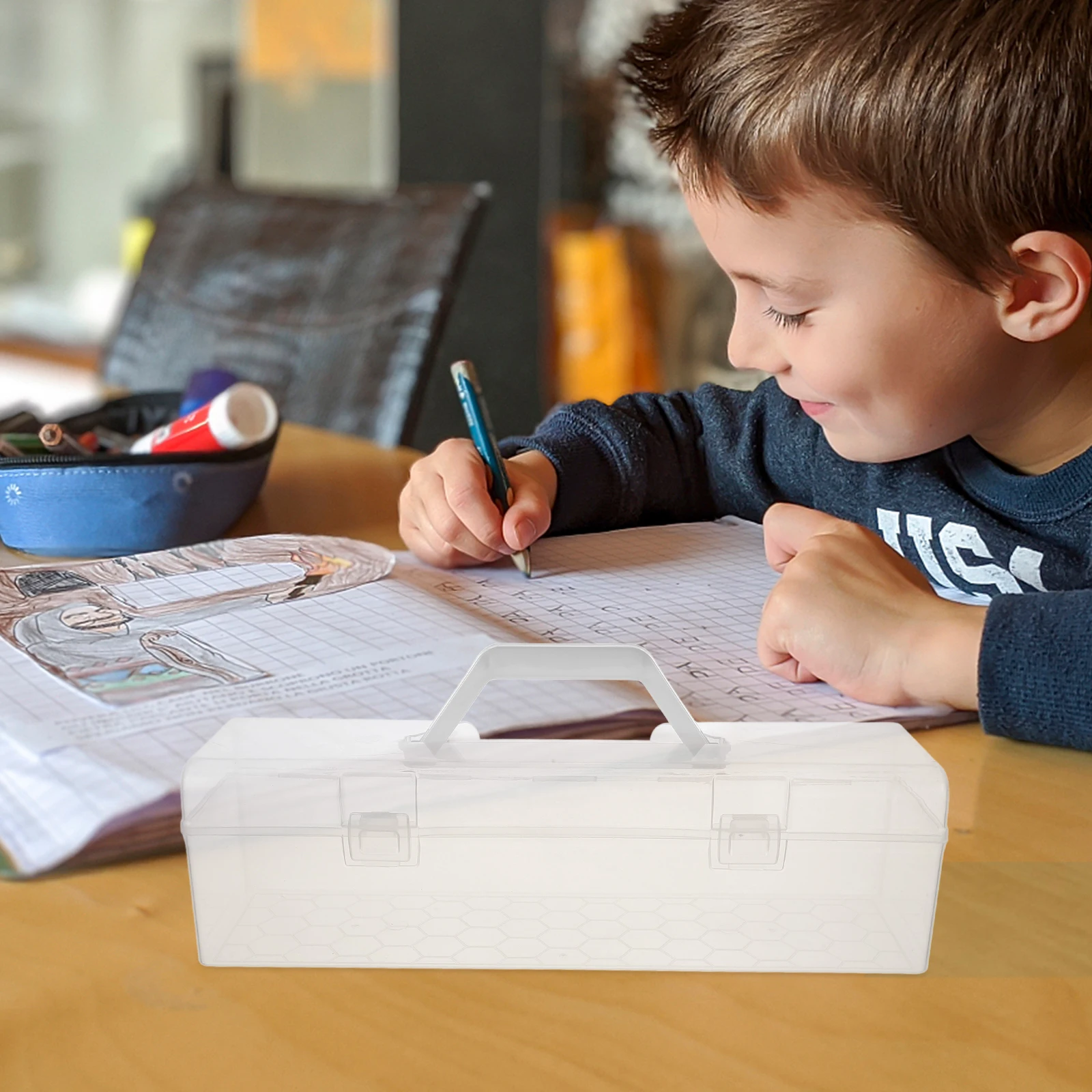 صندوق تخزين بلاستيكي شفاف، منظم شفاف بسعة كبيرة للوازم المدرسية، أدوات فنية، عناصر حرفية، حاويات أقلام الرصاص