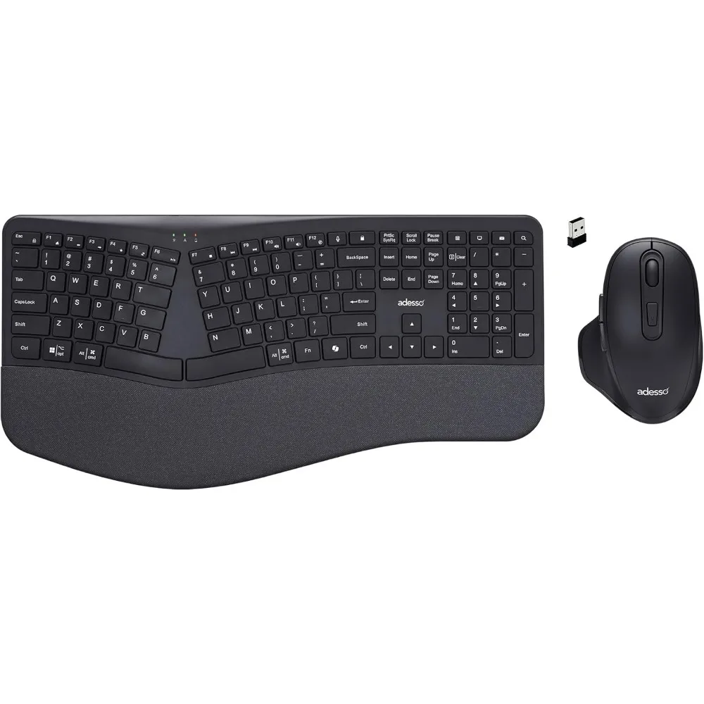 Wireless Ergonomic Keyboard and Mouse Combo with Hotkey Scissor Switch Keys Adjustable DPI Optical Mouse for PC Laptop