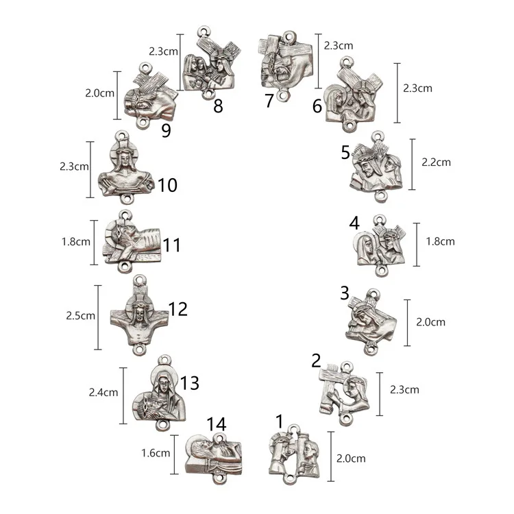 Collier croix chapelet chrétien catholique, quatorze Cruces, accessoires de perles de prière, chaîne italienne