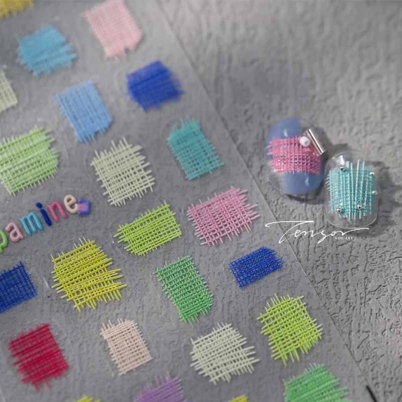 Dopamin farbige Textil Stoff Tuch Design 5D selbstklebende Nail Art Aufkleber Vintage böhmische Totem Maniküre Aufkleber Großhandel