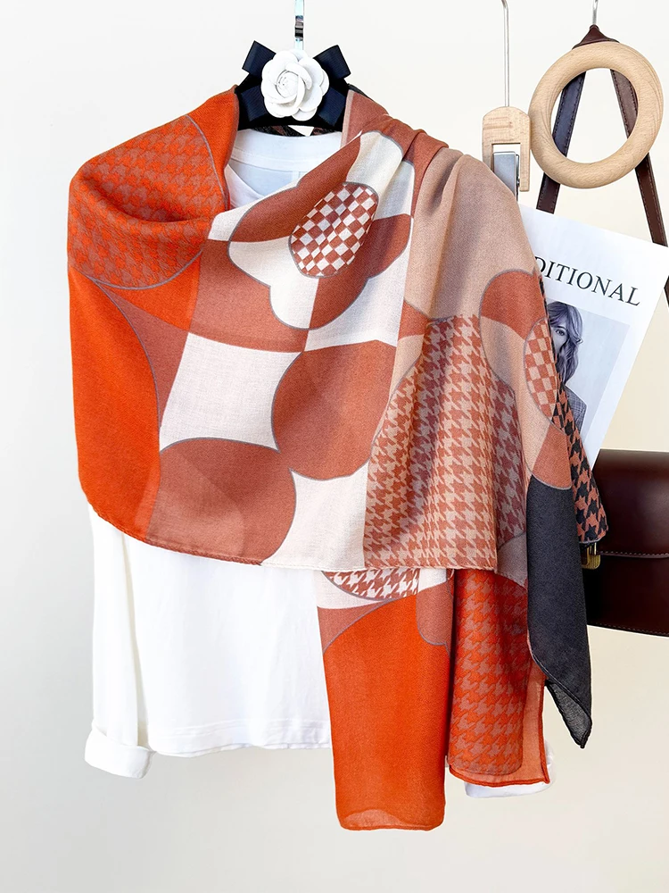 

Элегантный женский шифоновый шелковый шарф в стиле ретро, клетчатый принт, шаль, женские банданы, хиджаб, шарф с узором «гусиные лапки», парео, платок, модный новый