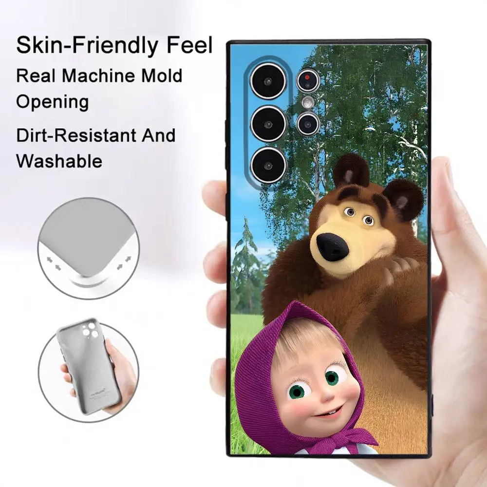 Coque de téléphone dessin animé m-asha et l'ours, étui souple givré pour Samsung Galaxy S25 S24 S22 S23 Ultra S21 S20 Plus