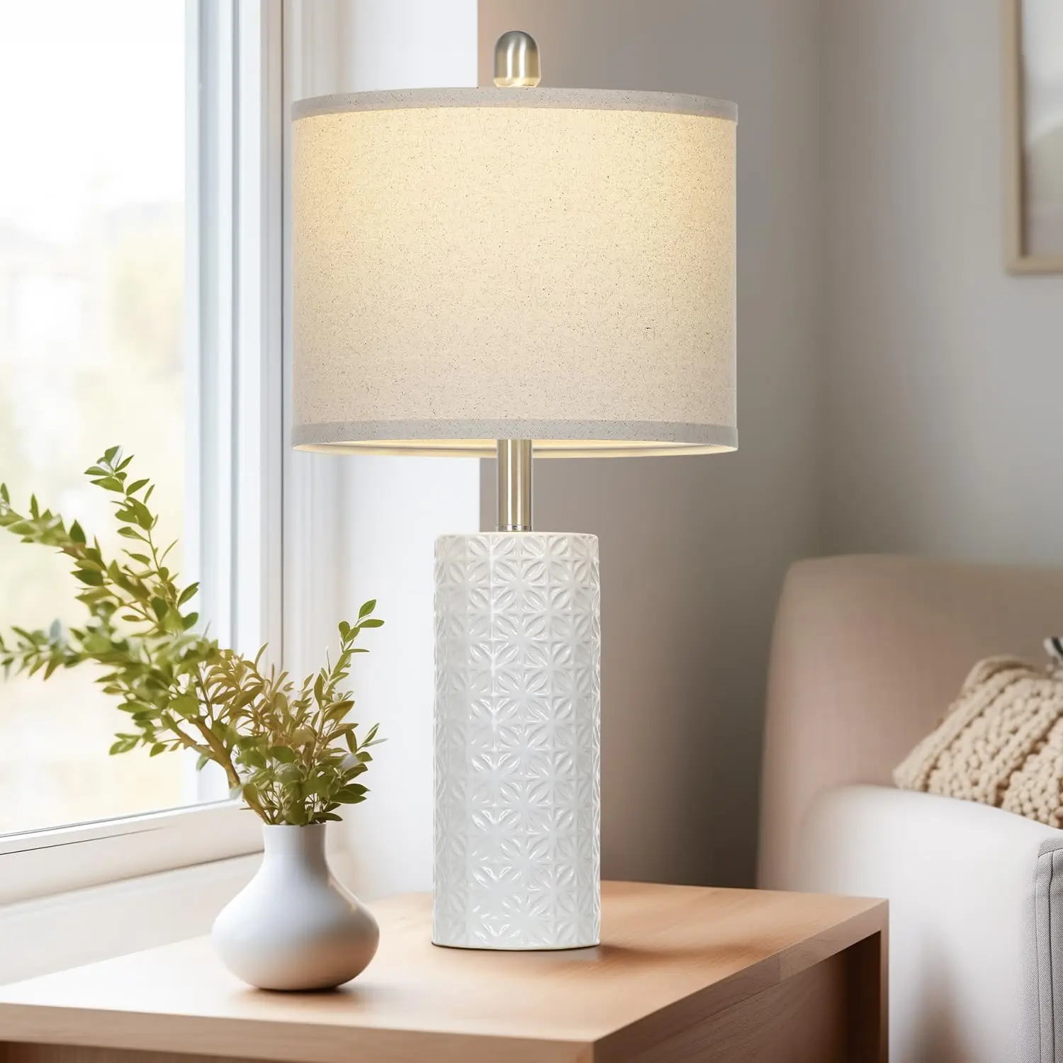 24.5 "" โคมไฟตั้งโต๊ะเซรามิกสำหรับห้องนั่งเล่นโคมไฟสำหรับยืนกลางคืนชุดโคมไฟ nightstand ทันสมัย2ชิ้นโคมไฟห้องนอนสำหรับข้างเตียง