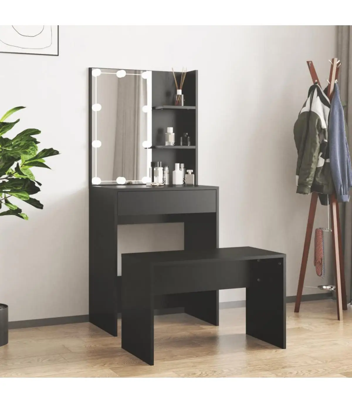 Dressing tables for bedrooms LED vanity set black plywood