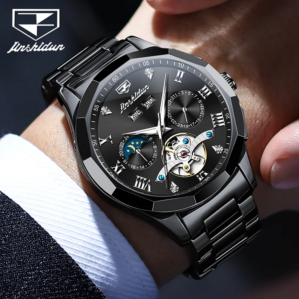 Imagem -04 - Jsdun-esqueleto Volante Relógio Mecânico Masculino Relógio de Pulso Totalmente Automático Pulseira Cerâmica Calendário da Fase Lunar Luxo Superior