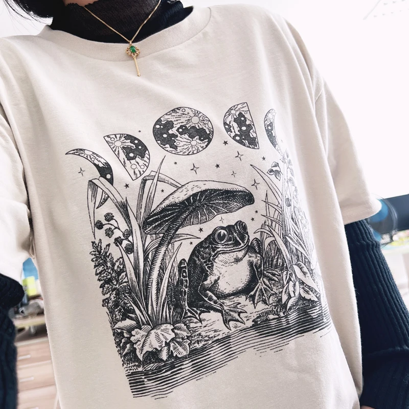 Cotton Material Retro Apricot Frog Cute T Shirts O-neck Casual Summer Plus Size Woman Tshirts 2022Fashion Streetwear Clothes