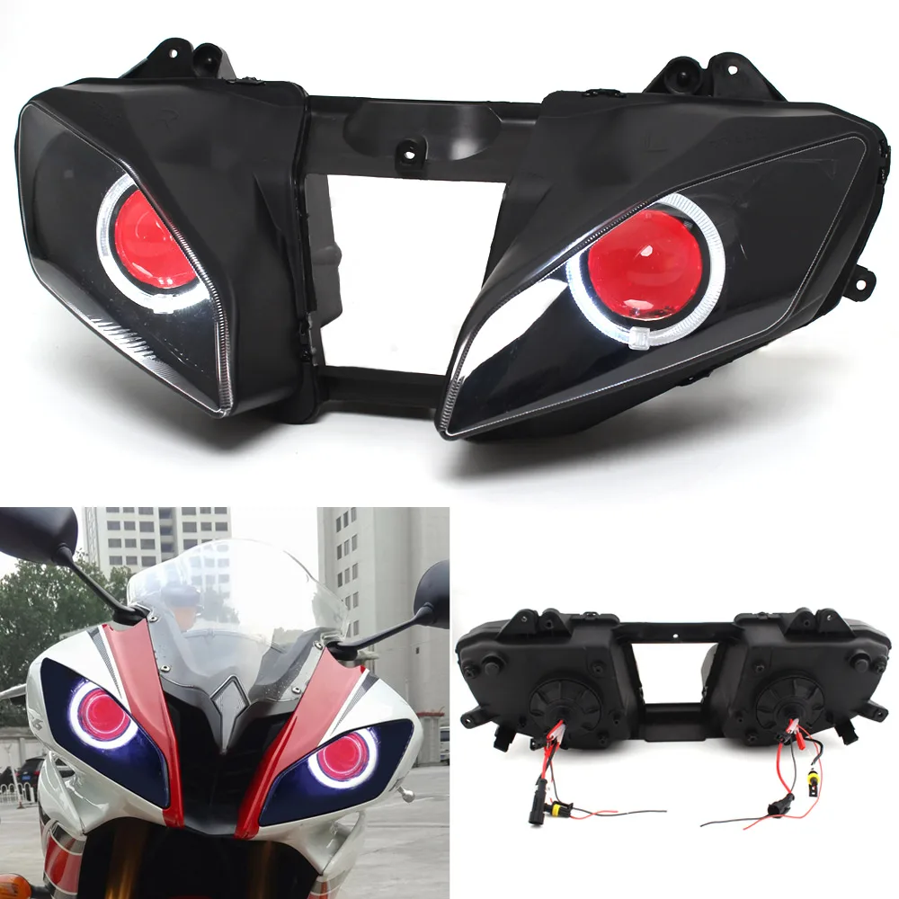 

Motorcycle Custom Angel Eyes LED Headlamp Fully Assembled Headlight faros led moto High/Low Beam Head Light For Yamaha YZF R6